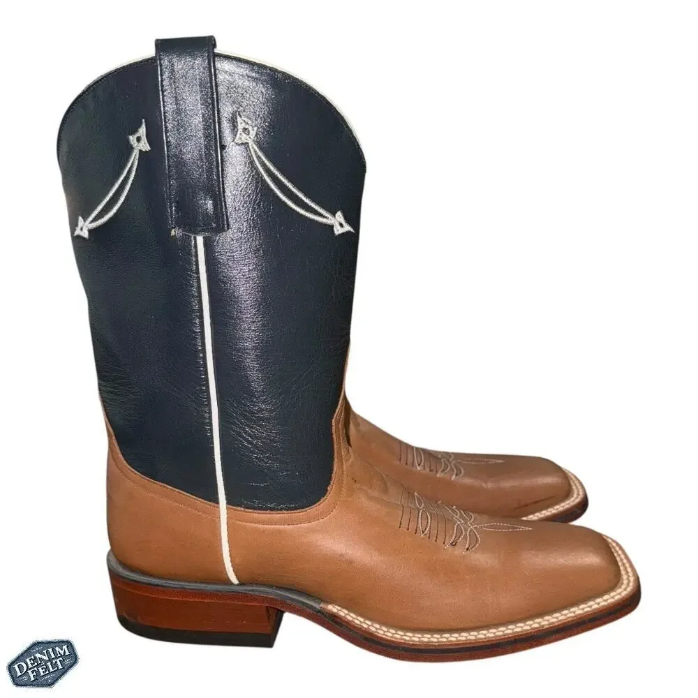 Anderson‎ Bean Horse Power Brown/Blue Square Toe Rewind to 89 Cowboy Boots X1006